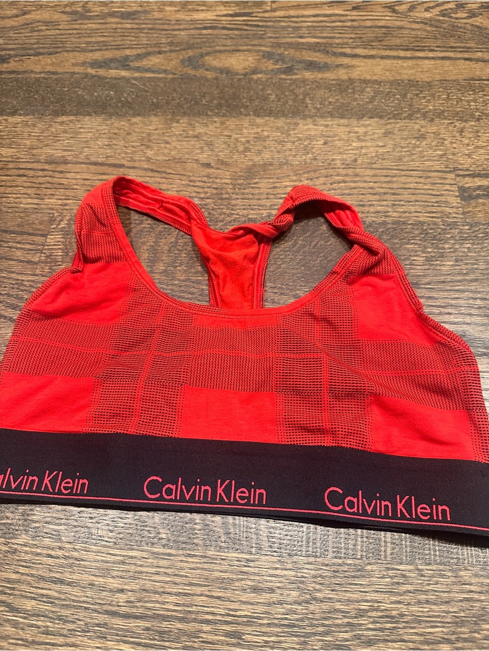 Calvin Klein Red Seamless Racerback Sports Bra with Logo Band